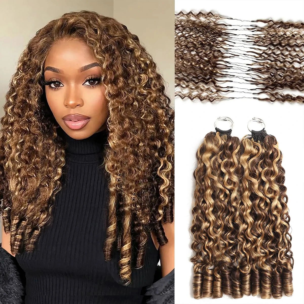 Blonde Highlight Burmese Curly Crochet Human Hair