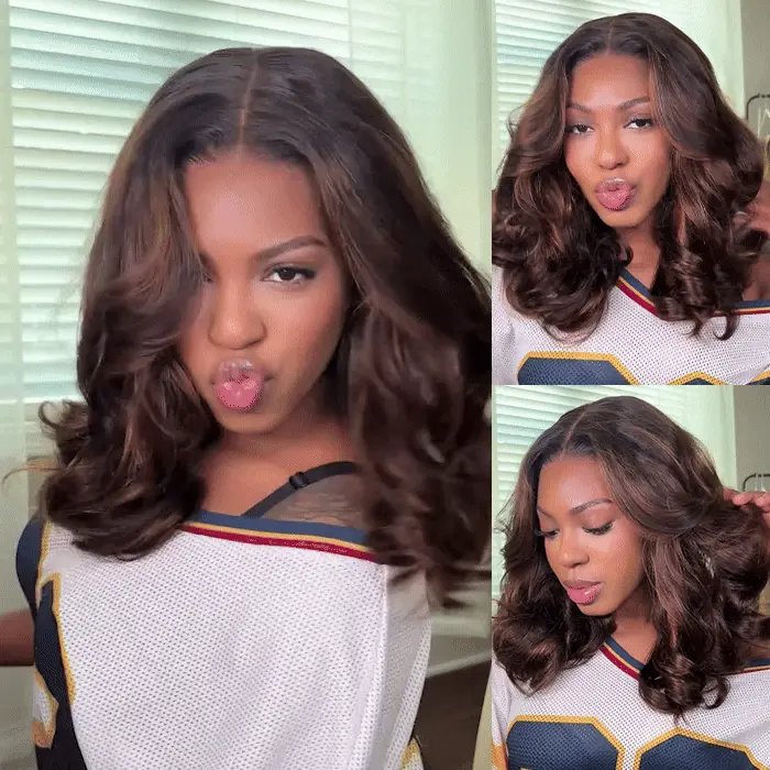 Ombre Brown Highlight Butterfly Haircuts 200% Density