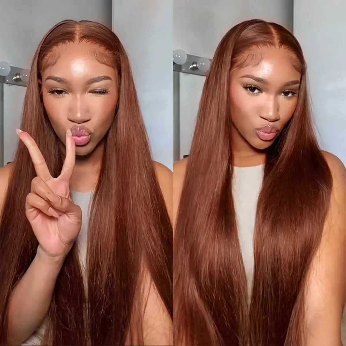 Copper Brown 6x5 Glueless Wig Straight &amp; Body Wave
