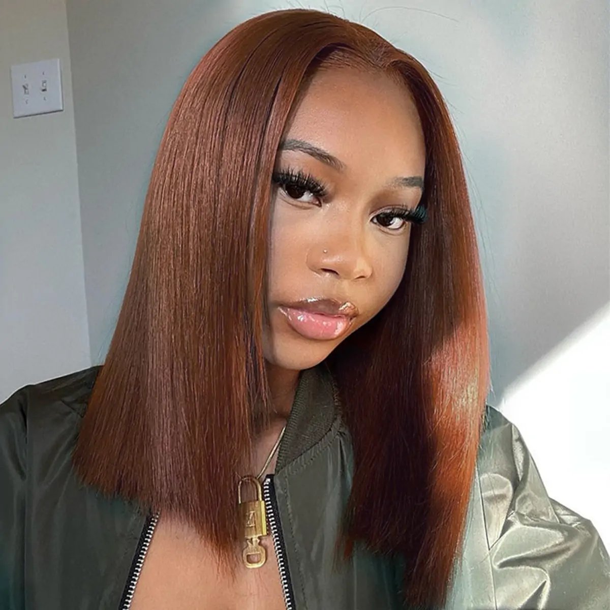 Straight hair Redwine Bob Lace Front Wig